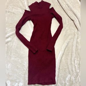 Long sleeve open shoulder sweater dress